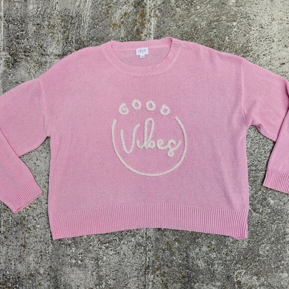 Lelis Collection Women Top Sweater Good Vibes Pink Long Sleeve Size L - Picture 1 of 10